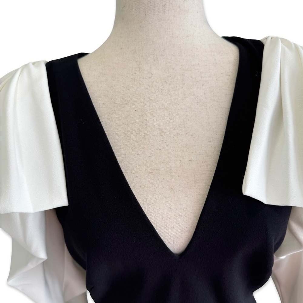 Tadashi Shoji Black/White Long Sleeve Dress Black Tie Gala Formal Holiday  sz M - Picture 4 of 14